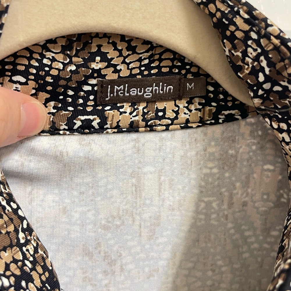 J. Mclaughlin Brown Pattern Button Neck Dress - image 6